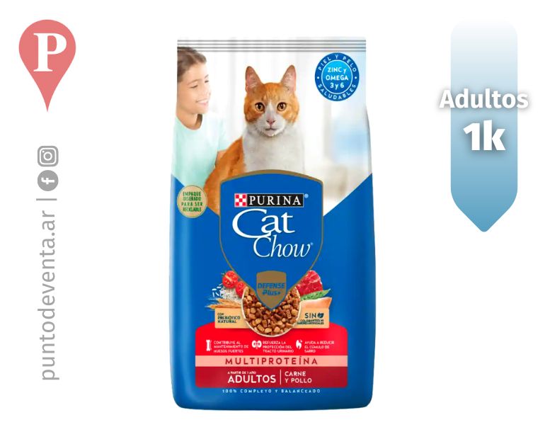 Alimento para Gato Cat Chow Adultos Carne y Pollo 1kg - desarrollo.puntodeventa.ar