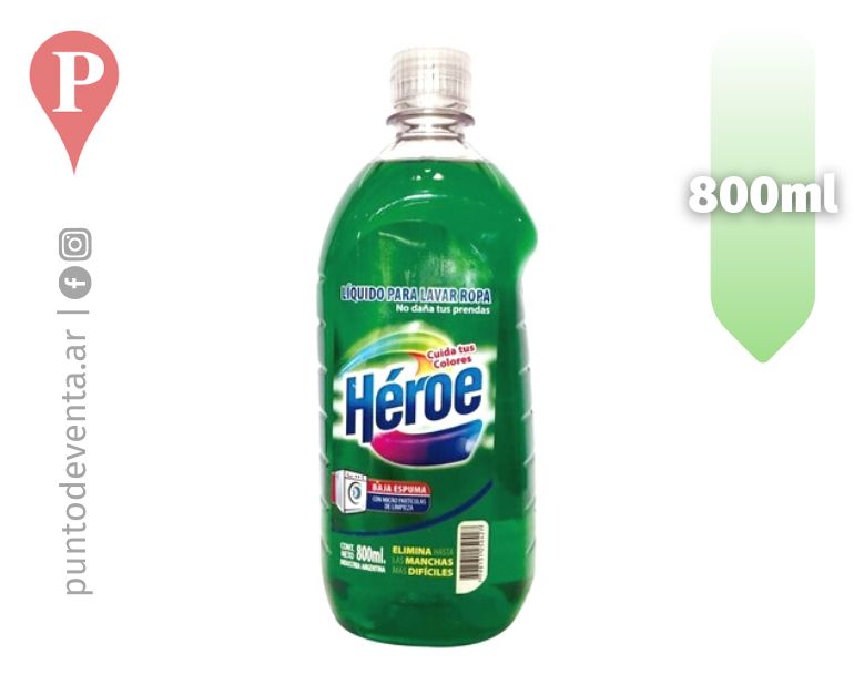 Jabon Liquido para Ropa Héroe Bot 800ml - desarrollo.puntodeventa.ar