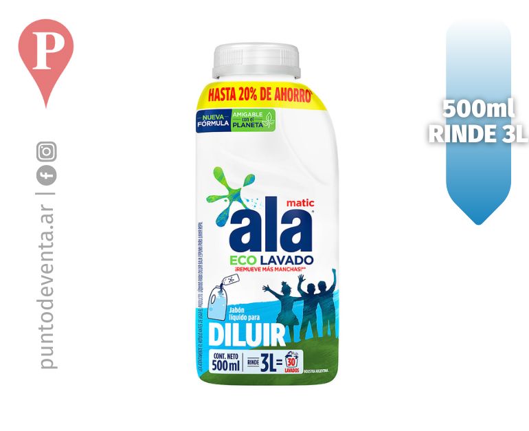Jabón Líquido para Ropa Ala Ecolavado para Diluir 500ml - desarrollo.puntodeventa.ar
